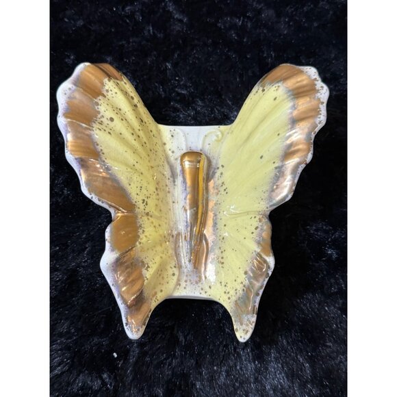 Vintage Ceramic Butterfly Wall Hanging Vase Yellow & Gold Tones - Picture 1 of 8